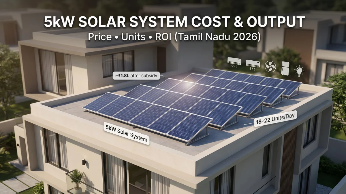 5kW Solar System Cost in Tamil Nadu – Complete 2026 Guide (Price, Units & ROI)