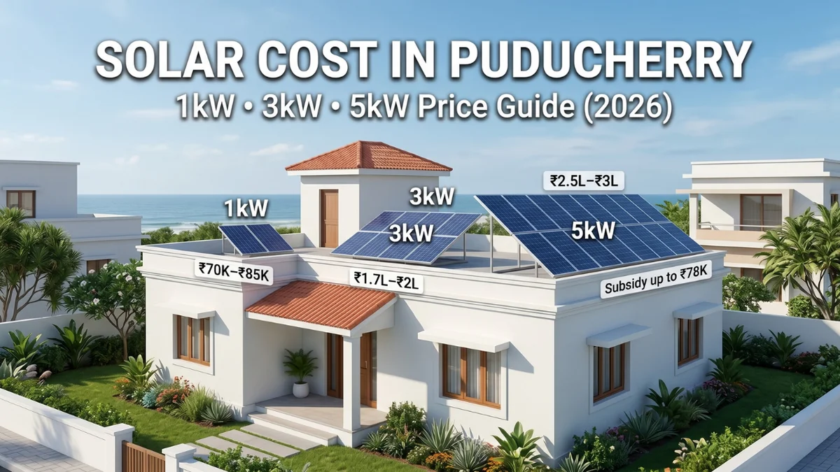 Solar Cost in Puducherry (2026) – 1kW, 3kW, 5kW Complete Price Guide