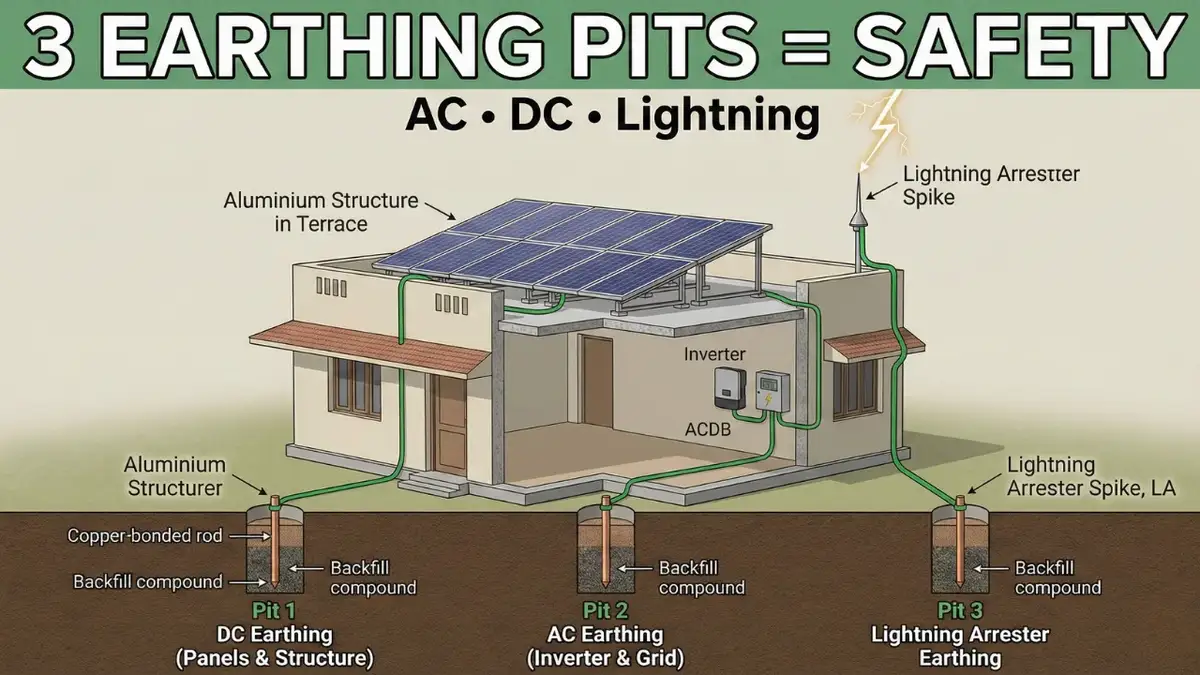 Solar Earthing Guide: Why You Need 3 Separate Pits (AC, DC, LA)