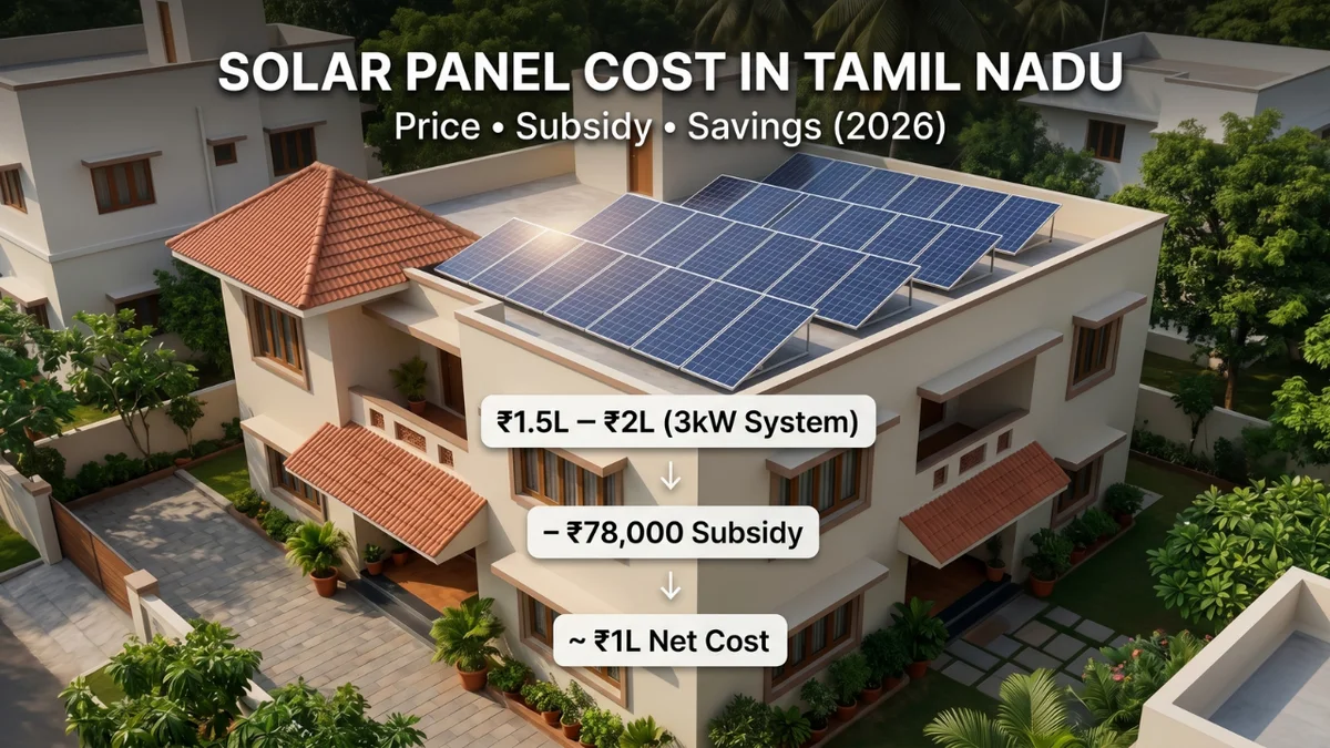 Solar Panel Cost in Tamil Nadu (2026) – Price, Subsidy & Savings